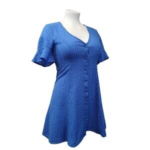 Forever 21 Blue White Polka Dot Flutter Sleeve Dress Medium